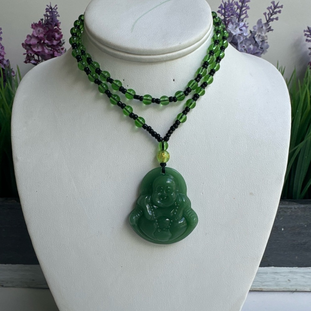 Green Buddha Pendant Necklace - Women Jewelry - Picture 10 of 12